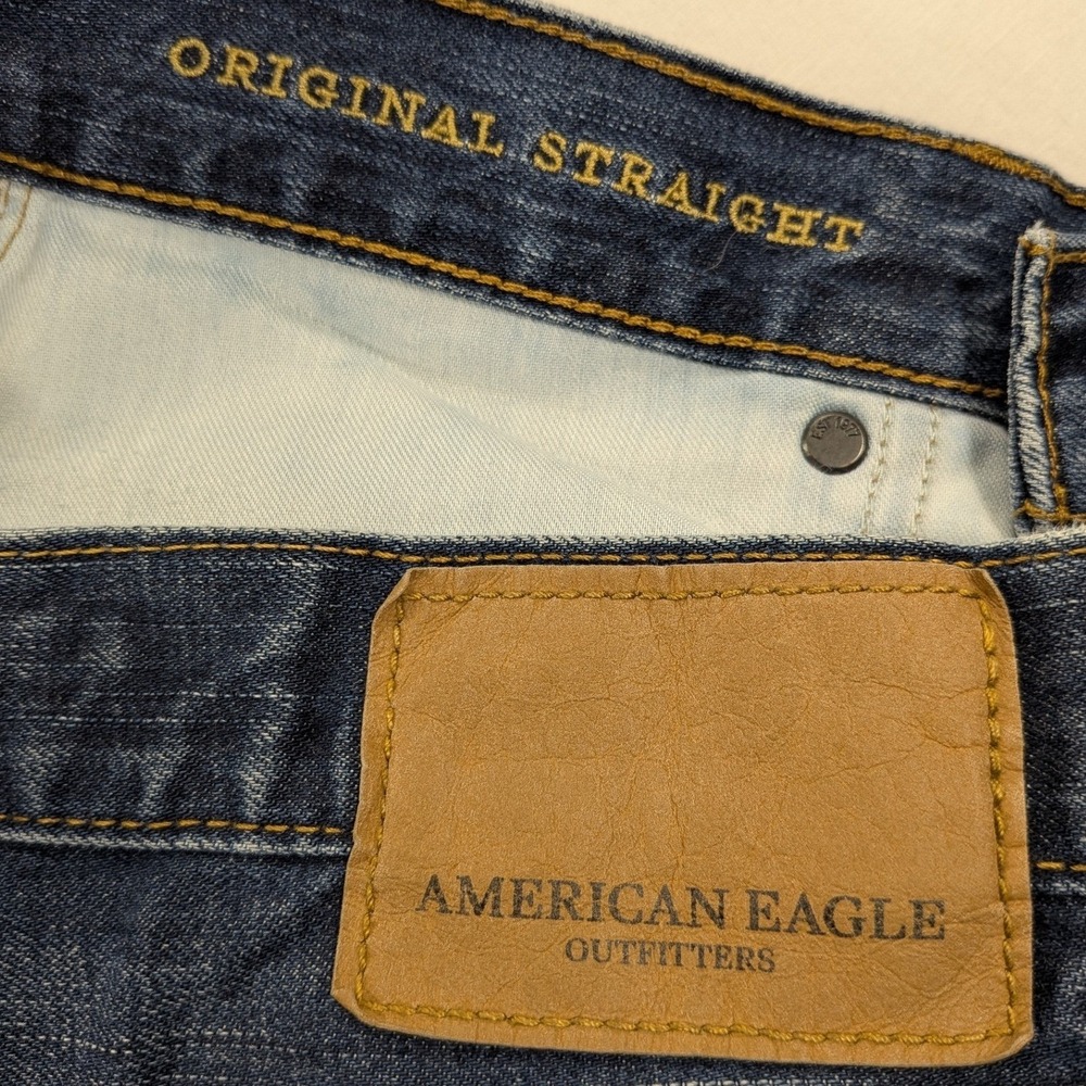 American Eagle Jeans Mens 30 x 34 Original Straight Medium Wash Blue 100% Cotton - Picture 7 of 12